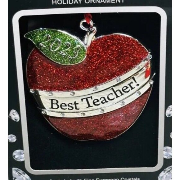 2023 Harvey Lewis Best Teacher Apple Ornament School Gift European Fine Crystals - Picture 3 of 4